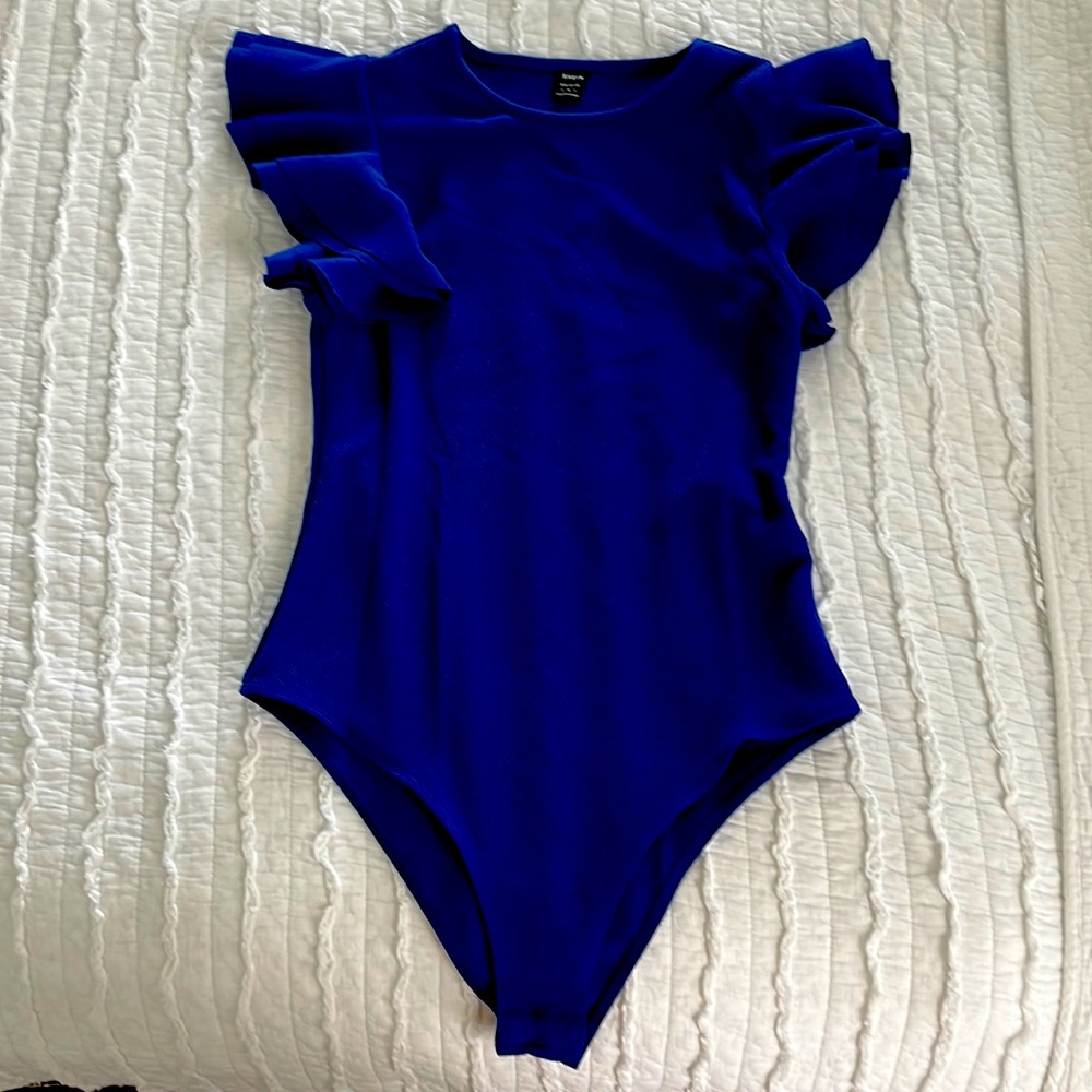 Royal Blue Butterfly sleeve Bodysuit Super-flattering NWOT